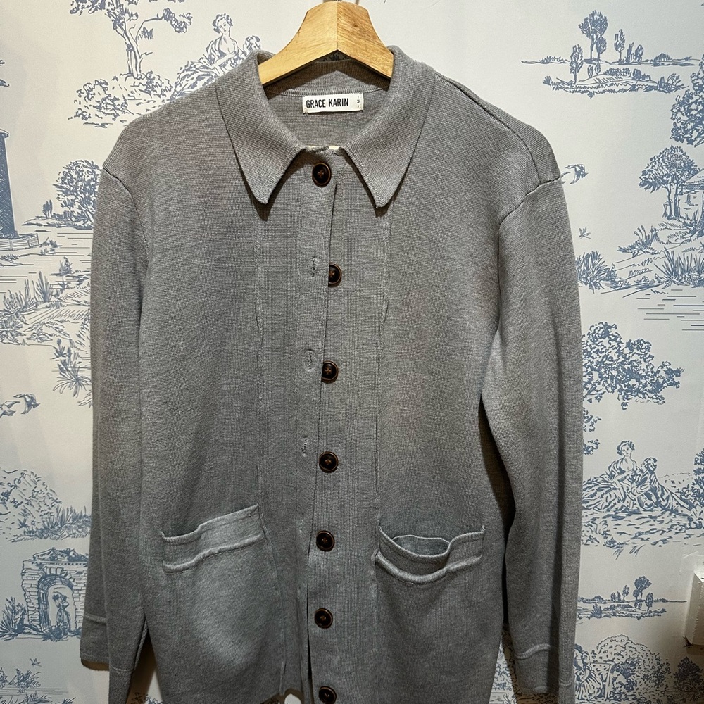Grace Karin Charcoal Button-Up Sweater